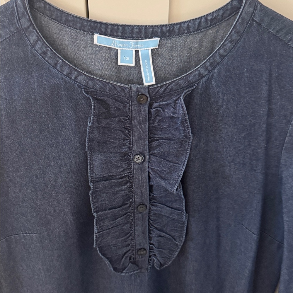 Draper James Dark Blue Denim Ruffle Sleeve Dress - Picture 8 of 12